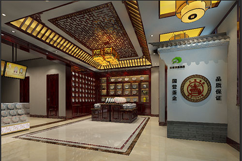 思明古朴典雅的中式茶叶店大堂设计效果图